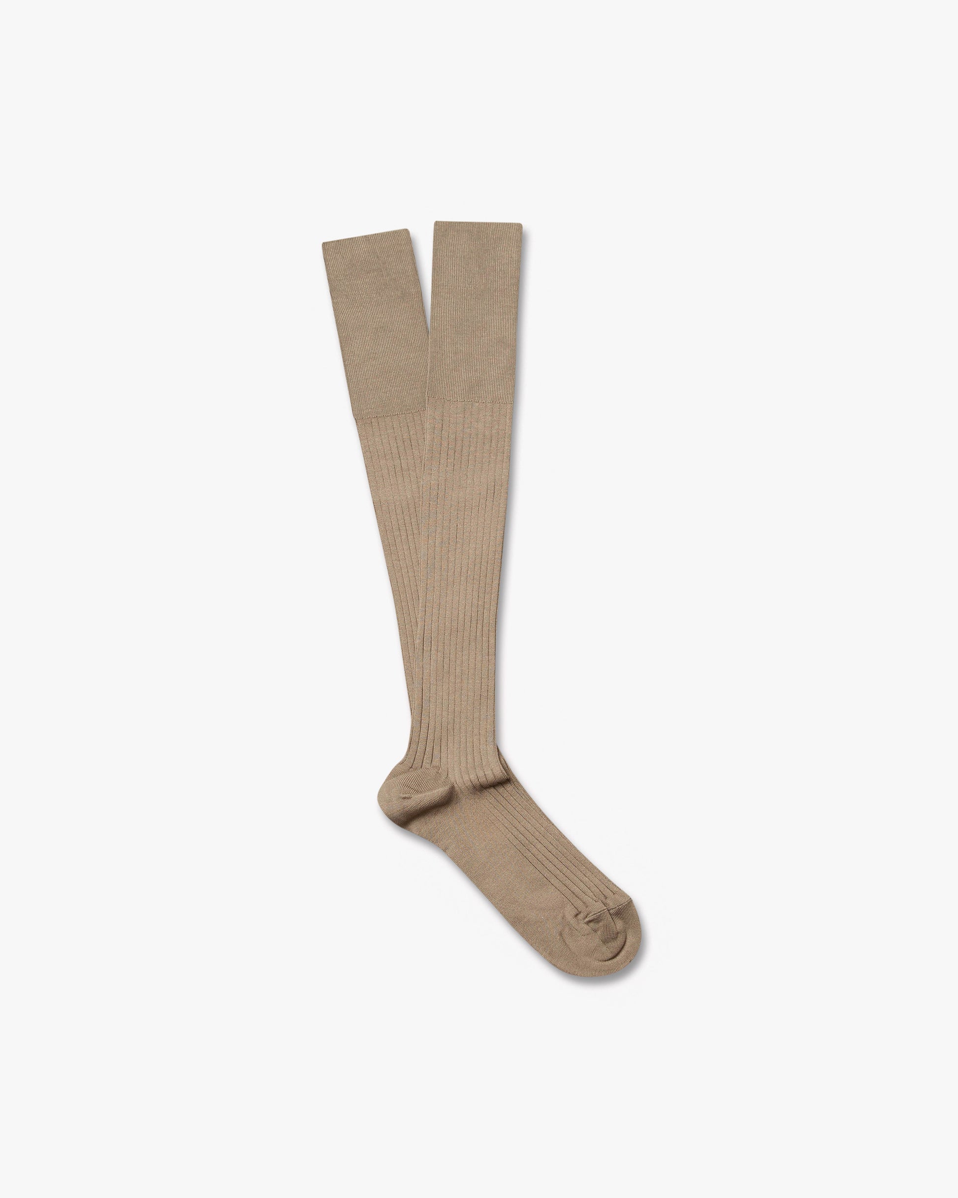 A pair of Nils – Knee-High Cotton Socks in beige, laid flat against a white background.