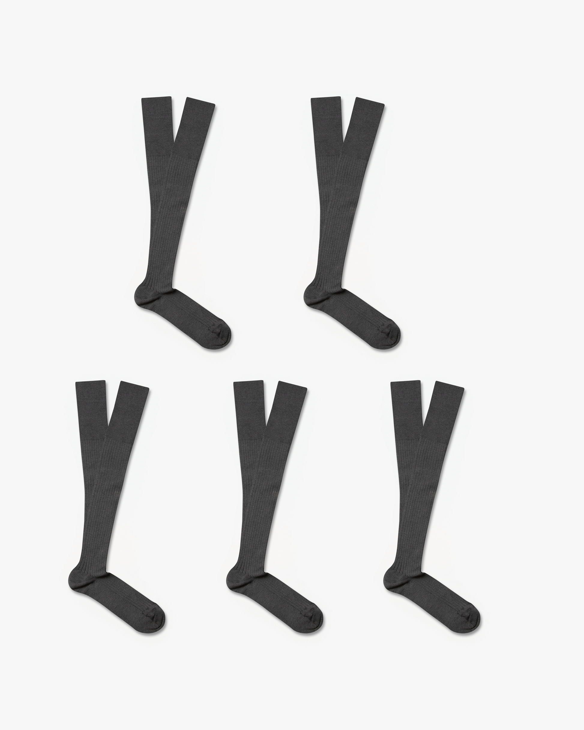 Nils – Knee-High Cotton Socks – 5-pack in dark grey, shown as a flat lay on a white background.