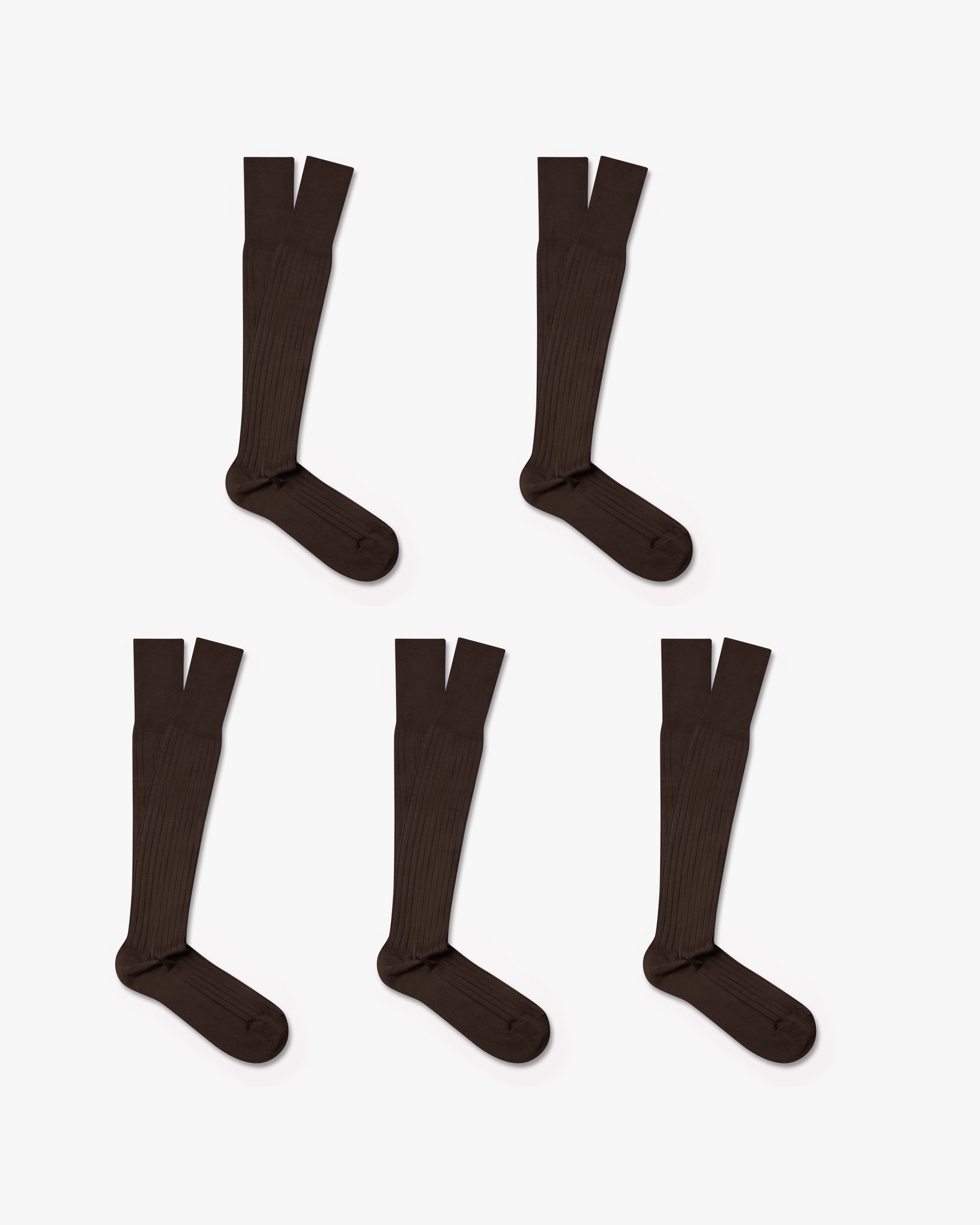Product shot of Nils – Knee-High Cotton Socks – 5-pack in brown, arranged on a white background.
