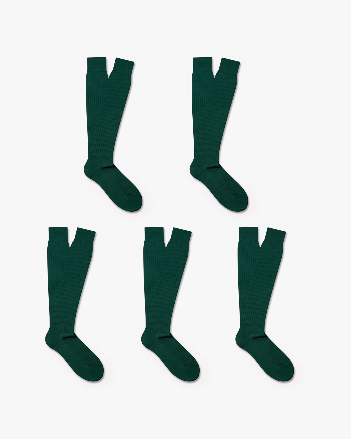 Gustav – Knee-High Merino Socks 5-pack in green, laid out flat against a white background.