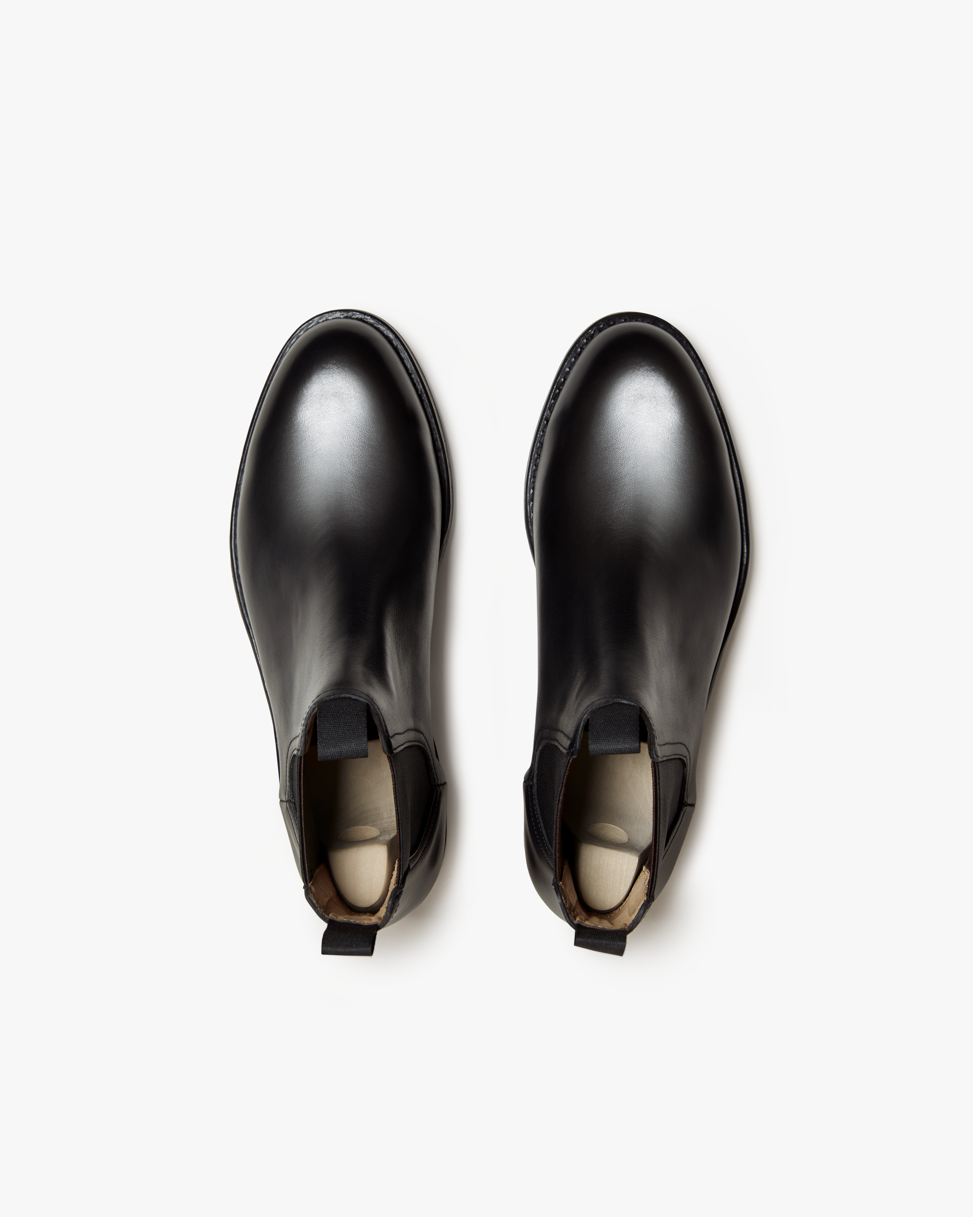 A pair of Elfvik – Black Calf Chelsea boots photographed from above against a clean white background.