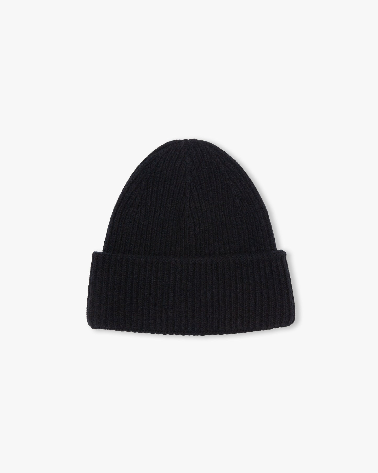 A ribbed knit Hat – Merino/Cashmere – Black, photographed against a simple white background.