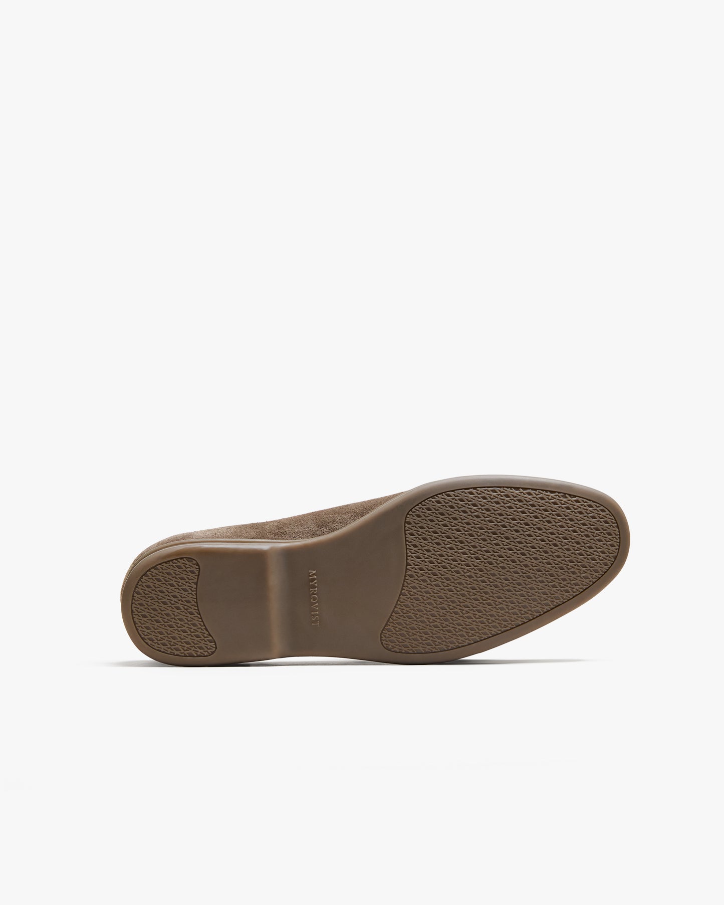 A close-up of the Ängby Walker – Taupe Suede, showcasing its full rubber walker sole with a textured grip.
