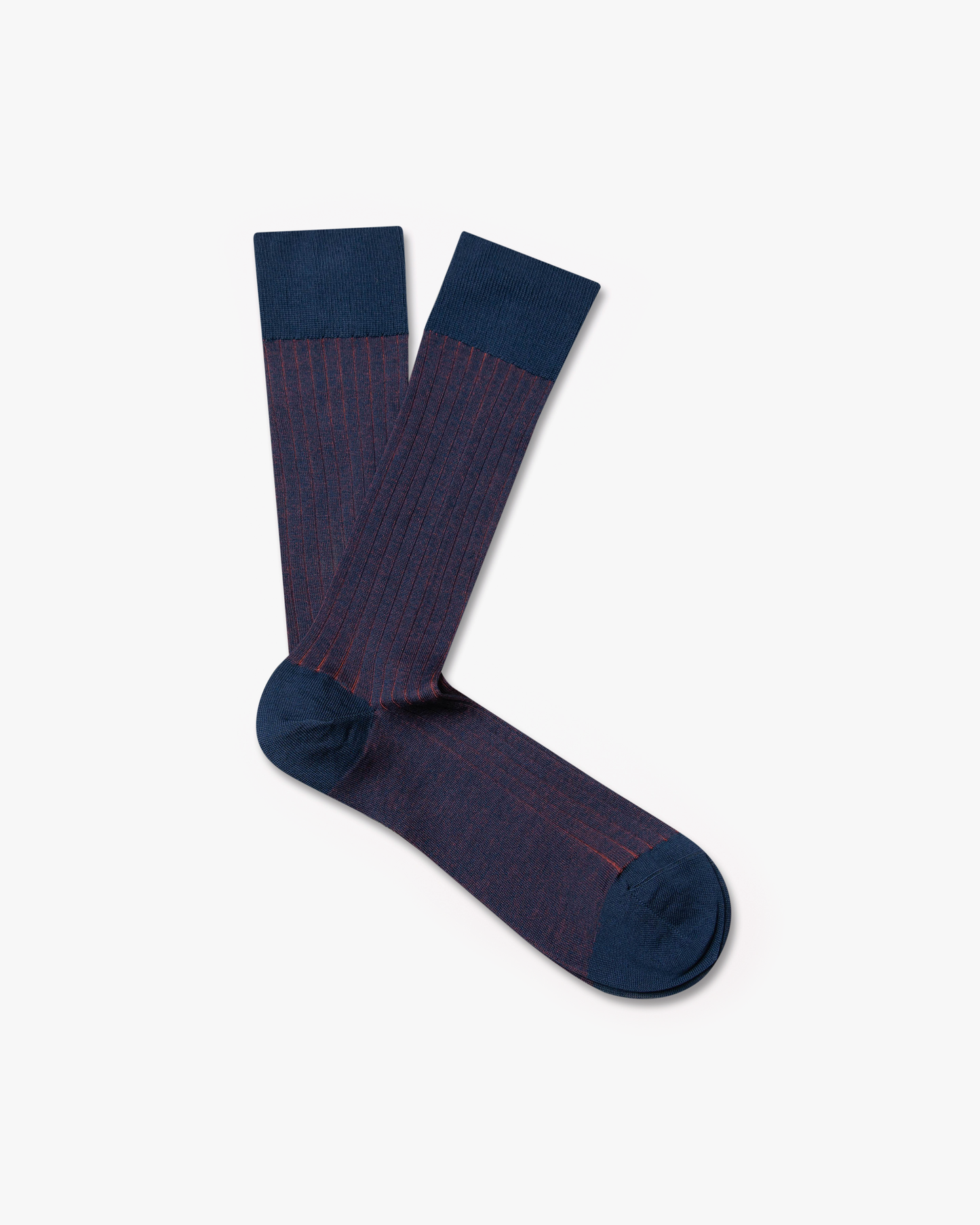 A pair of navy and red ribbed Victor – Cotton Socks, laid flat against a white background.