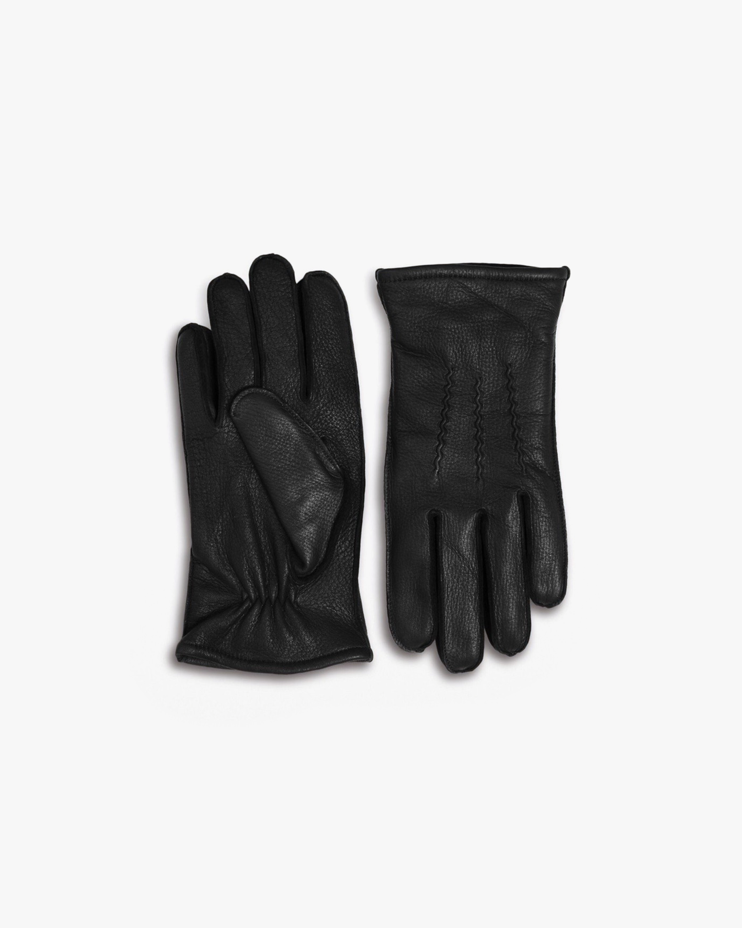 A pair of Gloves – Black Deer Leather on a white background, with one glove showing the palm and the other the back.