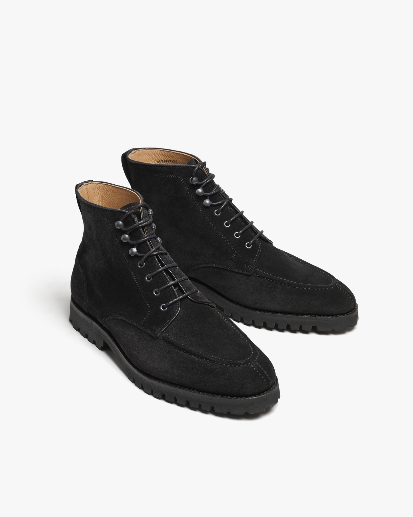A pair of Gothem – Black Suede split-toe jumper boots with a commando sole, pictured on a white background.
