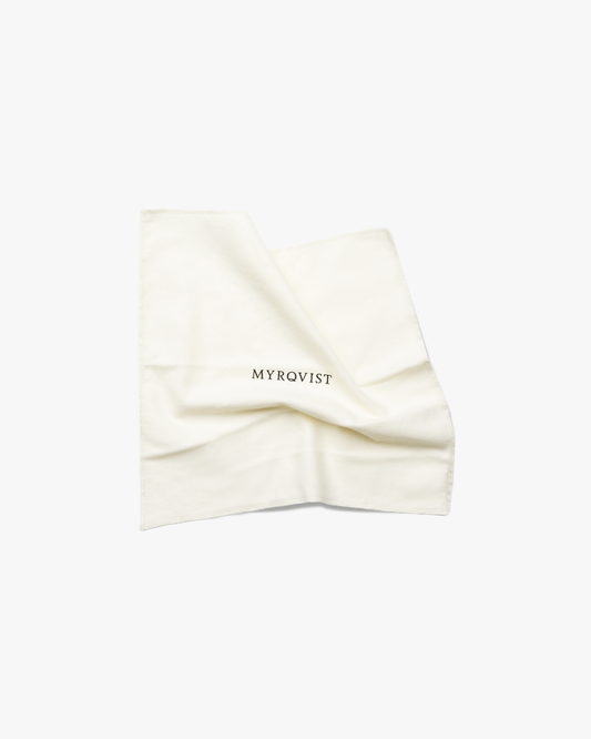 A studio shot of the off-white Polishing Cloth – Myrqvist against a plain white background.