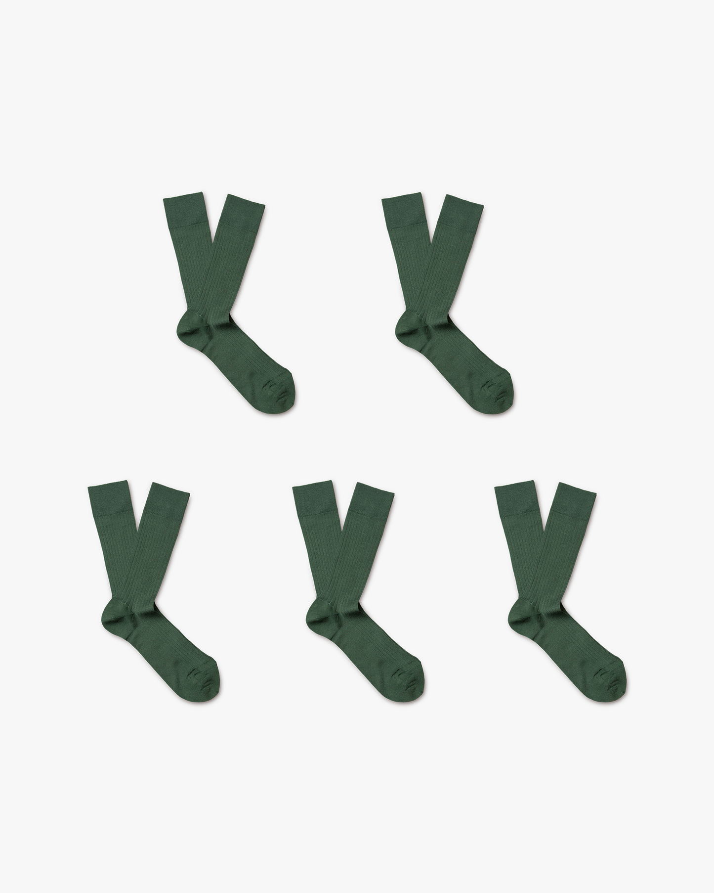 Axel – Cotton Socks 5-pack, showing five pairs of green ribbed cotton socks laid out on a white background.