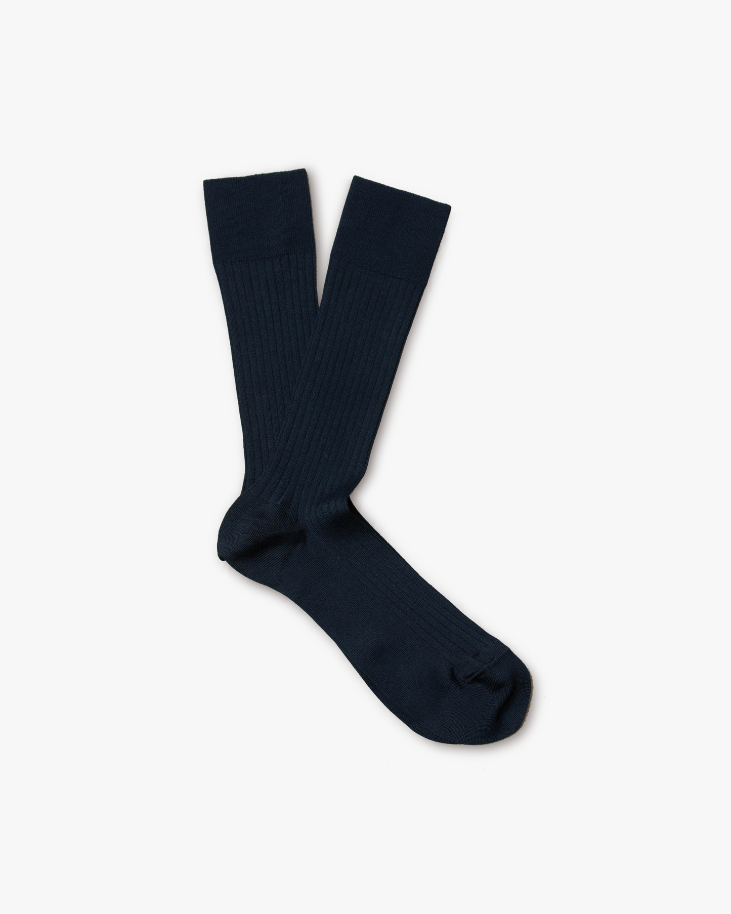 A pair of navy Axel – Cotton Socks, laid flat on a white background, showcasing their ribbed texture.
