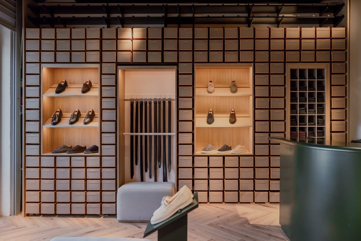 Myrqvist Oslo store interior with shoe and belt display