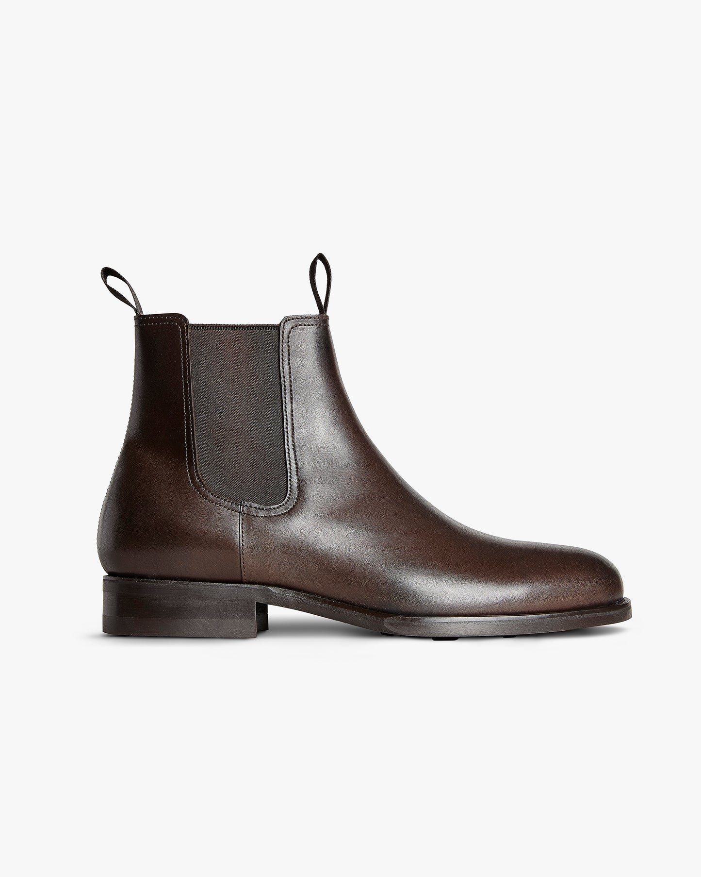 Elfvik II – Dark Brown Calf Chelsea boot shown in side profile, highlighting its smooth leather and classic silhouette.