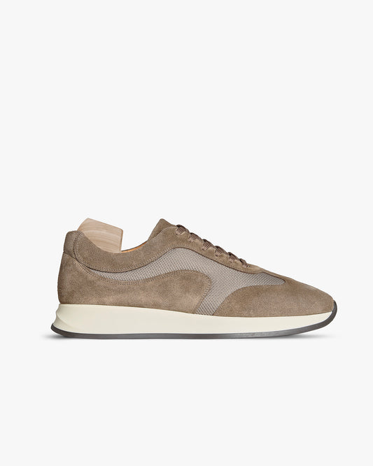 Stensund II – Taupe Suede sneaker shown from the side profile against a white background.